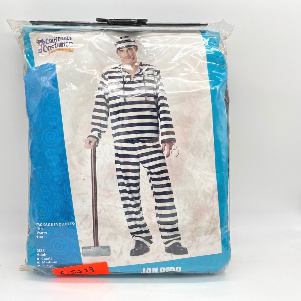 California Costumes Jailbird Prisoner Adult XL Black White Striped 3pc Set 00801